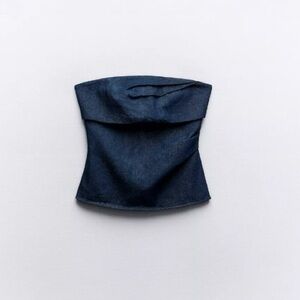 Navy Blue Denim Strapless Top